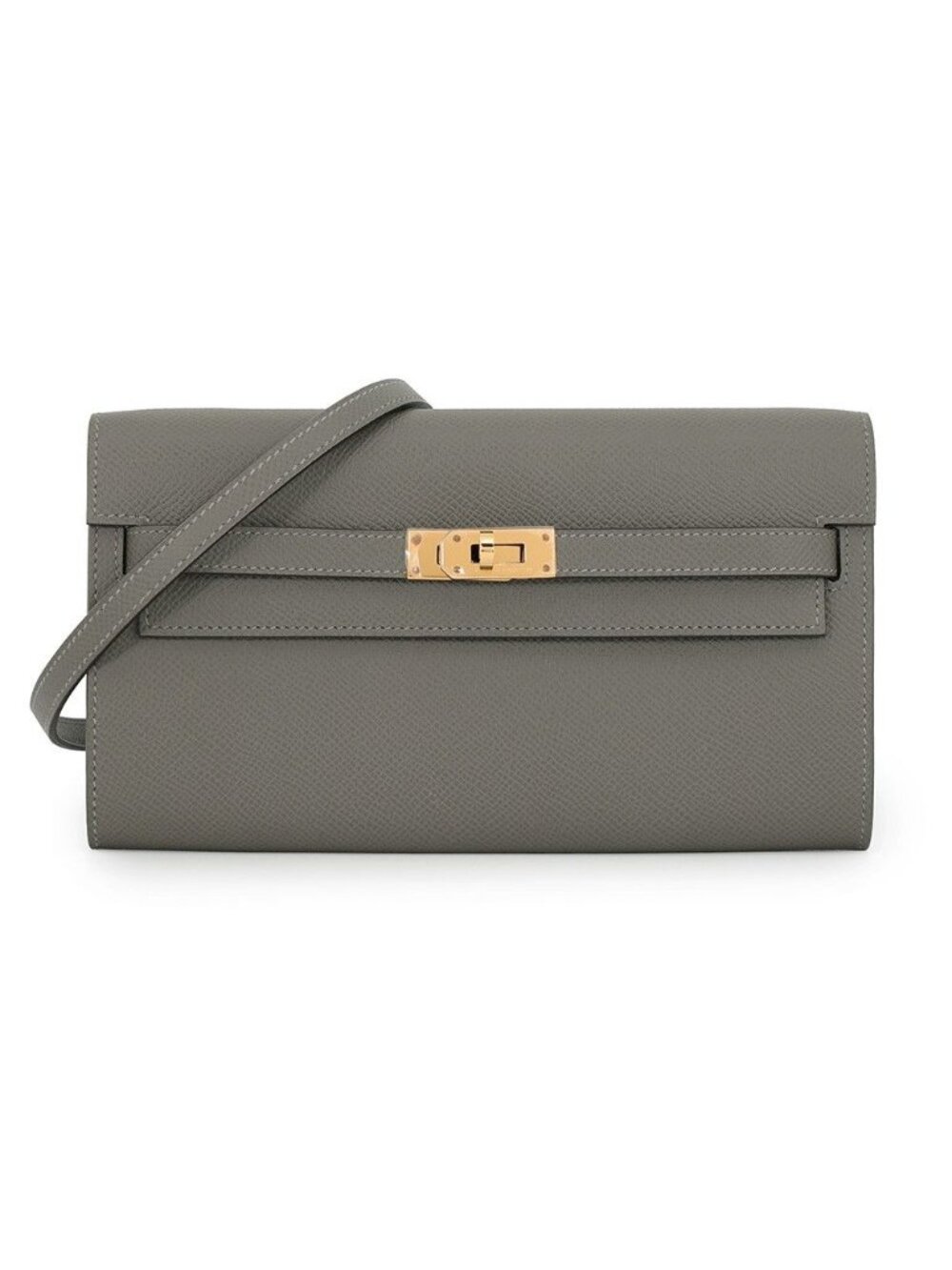 Hermes Kelly Wallet Long to Go Gris Meyer Gold Epsom